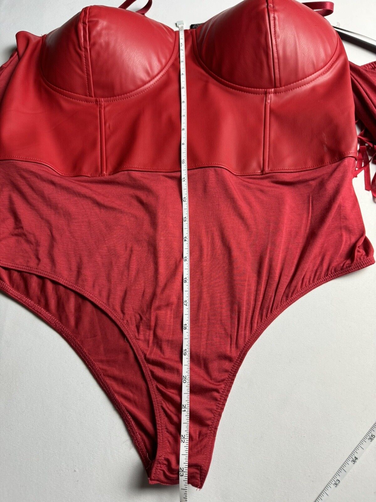 OPPA Red Corset Faux Leather Long Sleeve Bodysuit Size 3X. (72)