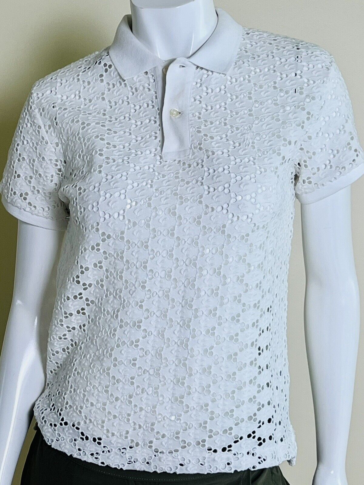 POLO RALPH LAUREN White Women's Mesh Polo Shirt Sz S (5)