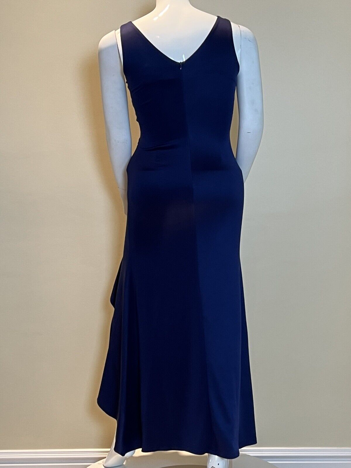 Lsisi Women's V Neck Sleeveless High Split Wrap Long Formal Dress Sz L Navy (7)