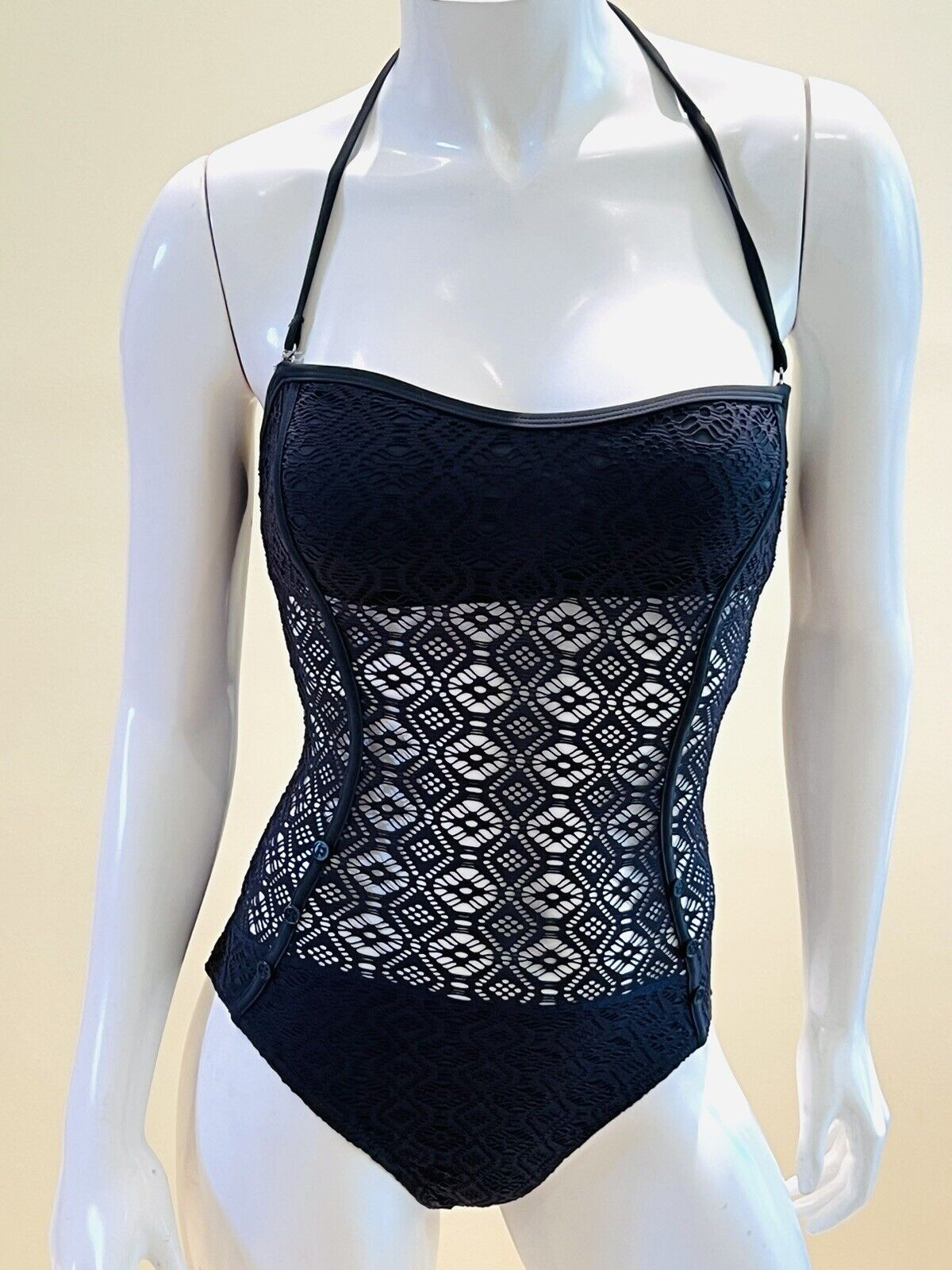 Sun & Sea Trading Co. Bathing Suit Mesh Black One Pc Swimsuit Sz 8