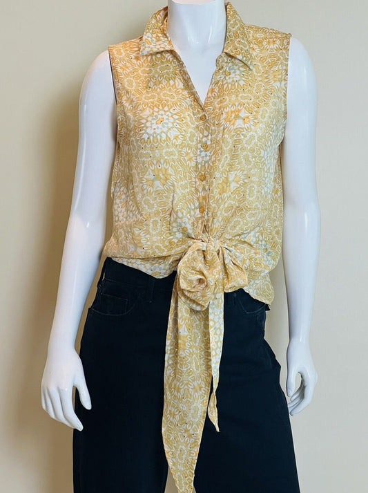 HARVE BENARD Women's Top Sleeveless Blouse  Sz M Shirt Yellow Print (3)