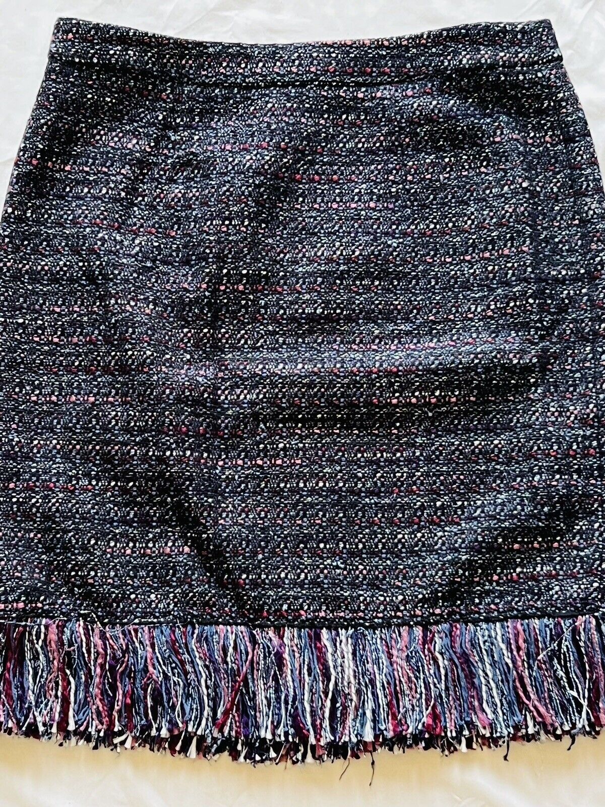 FOR THE REPUBLIC Women's Tweed Wool Blend Fringed-hem Pencil Skirt Sz 12 Multi