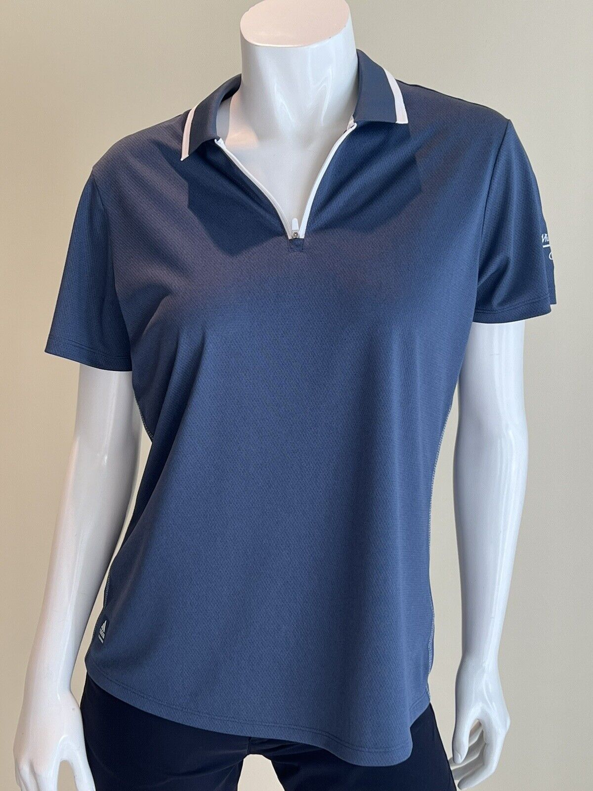 Adidas Climalite Womens Sz L Blue Short Sleeve Athletic Golf Polo Shirt