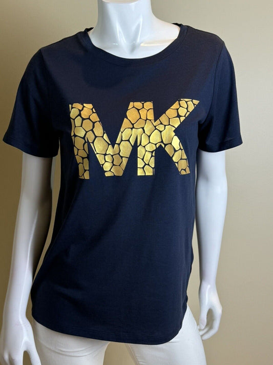 Michael Kors Women’s Shirt Navy Gold Logo Size L Top.   (60)