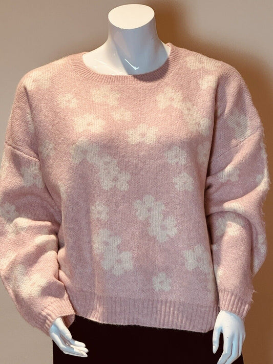 Debut Womens Daisy Flower Pullover Sweater, Pink Sz 3XL