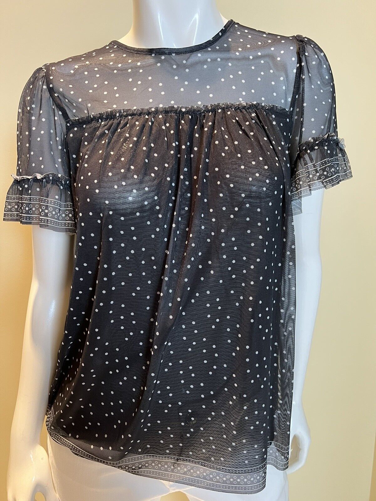 Max Studio Blouse Women's Size S Polka Dots Black (9)