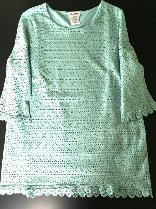 Blair Women’s Green Crochet Blouse Stretch Sz L