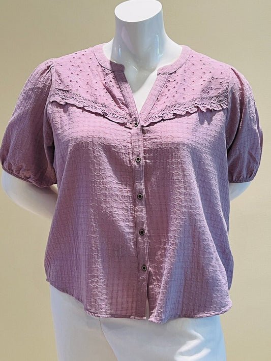 Knox Rose Blouse Top Women's  Short Sleeves Button Front Size XL Purple