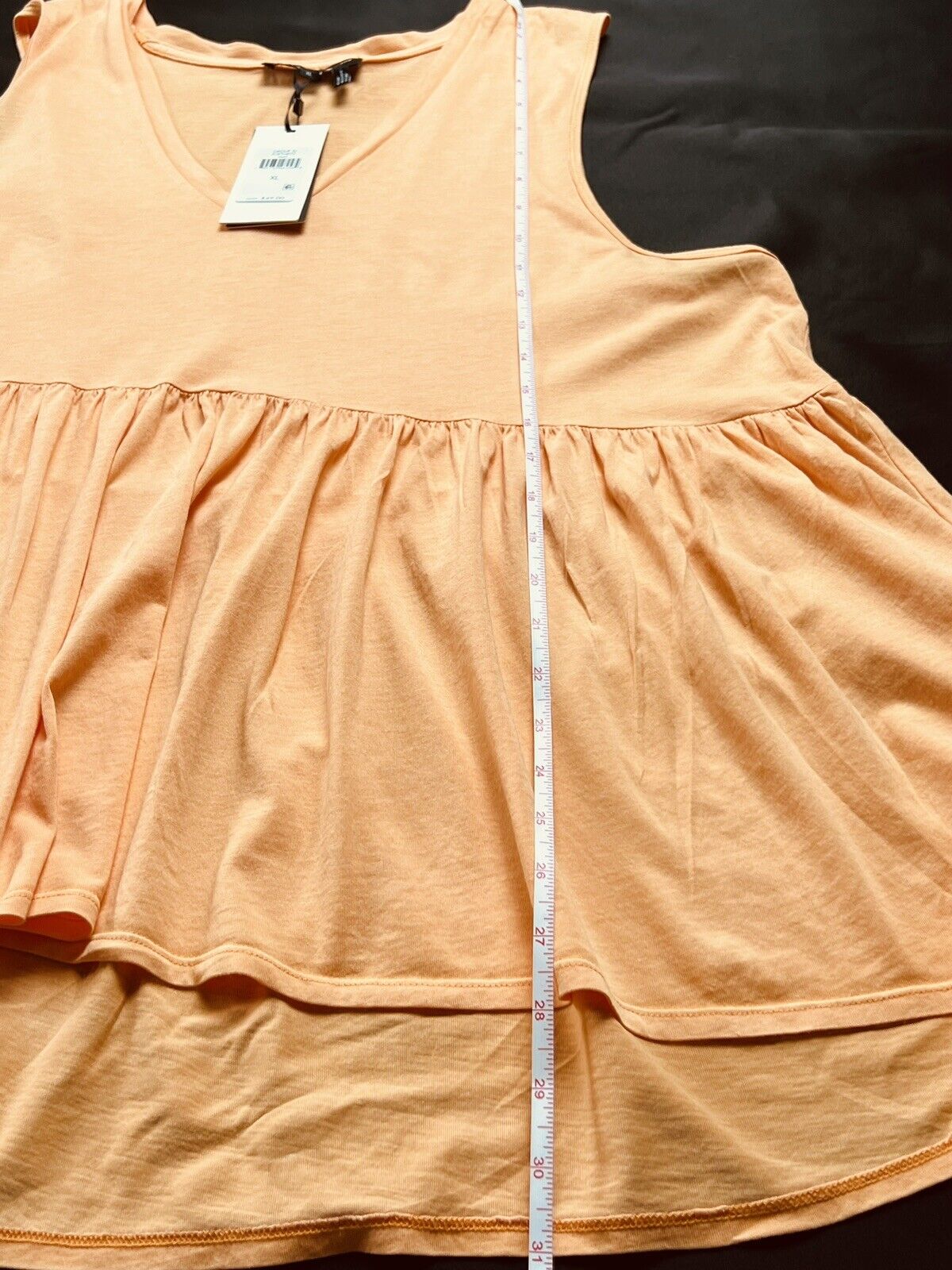 DKNY Womens Blouse Orange Sleeveless V Neck Ruffles Top Sz XL