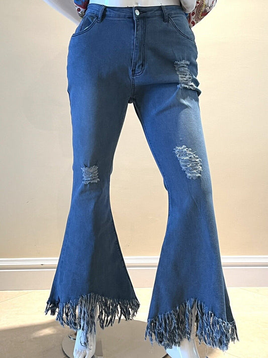 Stretch Denim Jeans Fringe Hem Women's Size XL