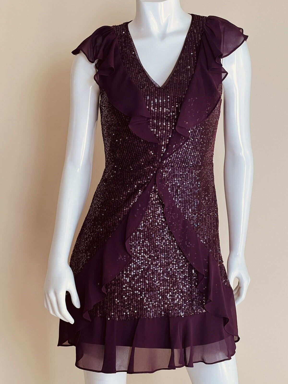 BCBG Women's Sequined Cocktail Dress Plum Burgundy Sz M $298 Retail