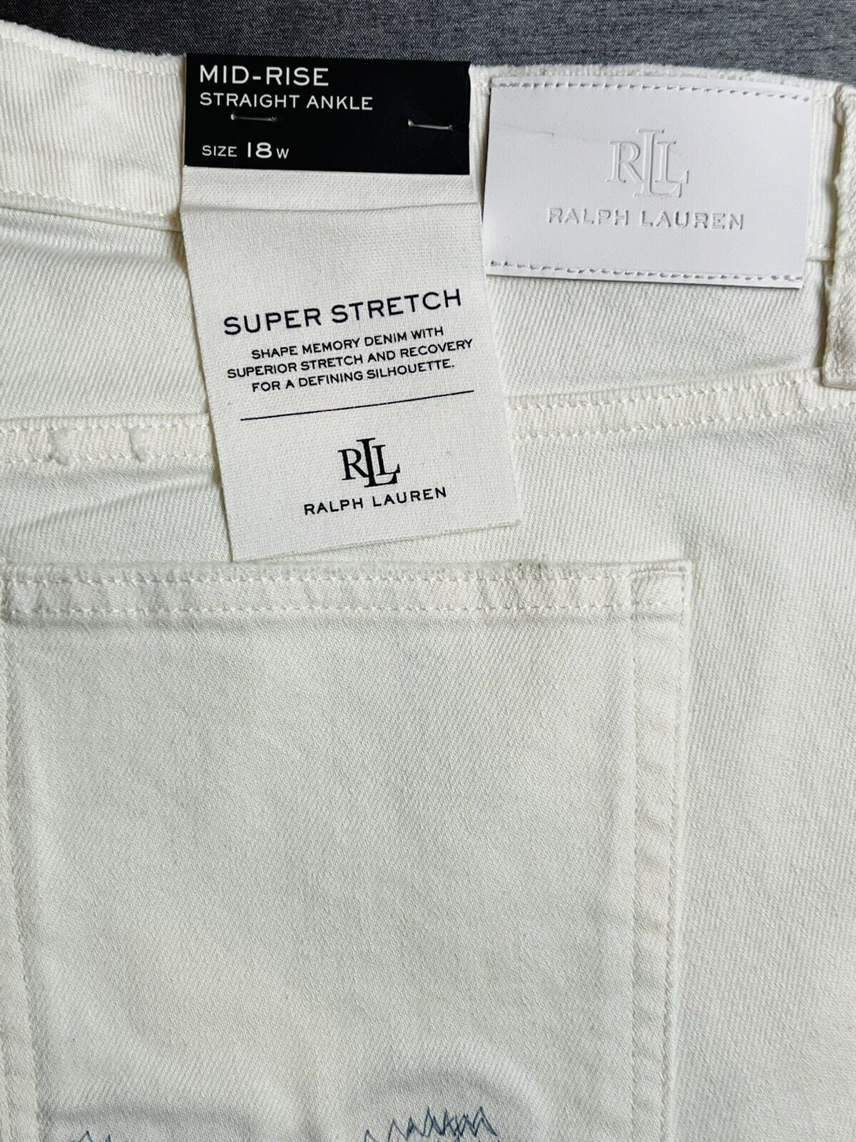 Ralph Lauren Women’s Distressed Patchwork Straight Stretch Jeans White Sz 18 (4)