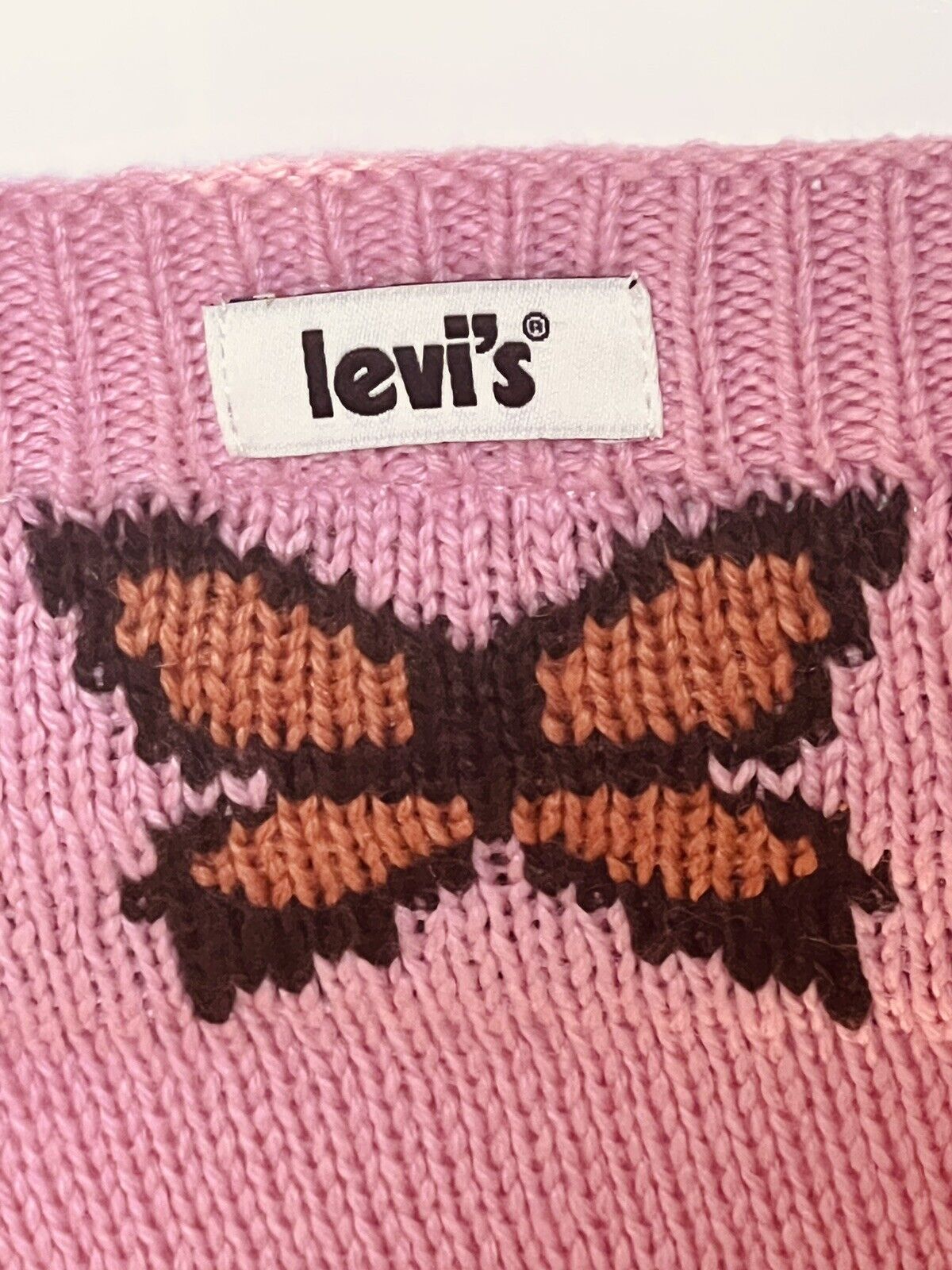 Levi’s Pink Butterflies Knit Crop Sweater Tank Womens Sz L