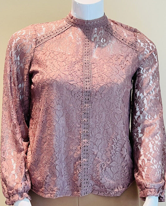 Cable & Gauge Women’s long sleeves Sz XL Lace Top Mauve Pink Blouse