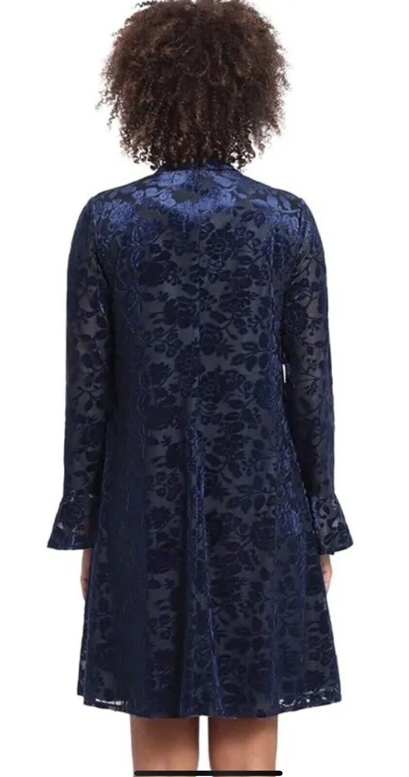 London Times Women's Blue&Black Long Sleeve Mock Neck Trapeze Dress Sz 8.  (67)