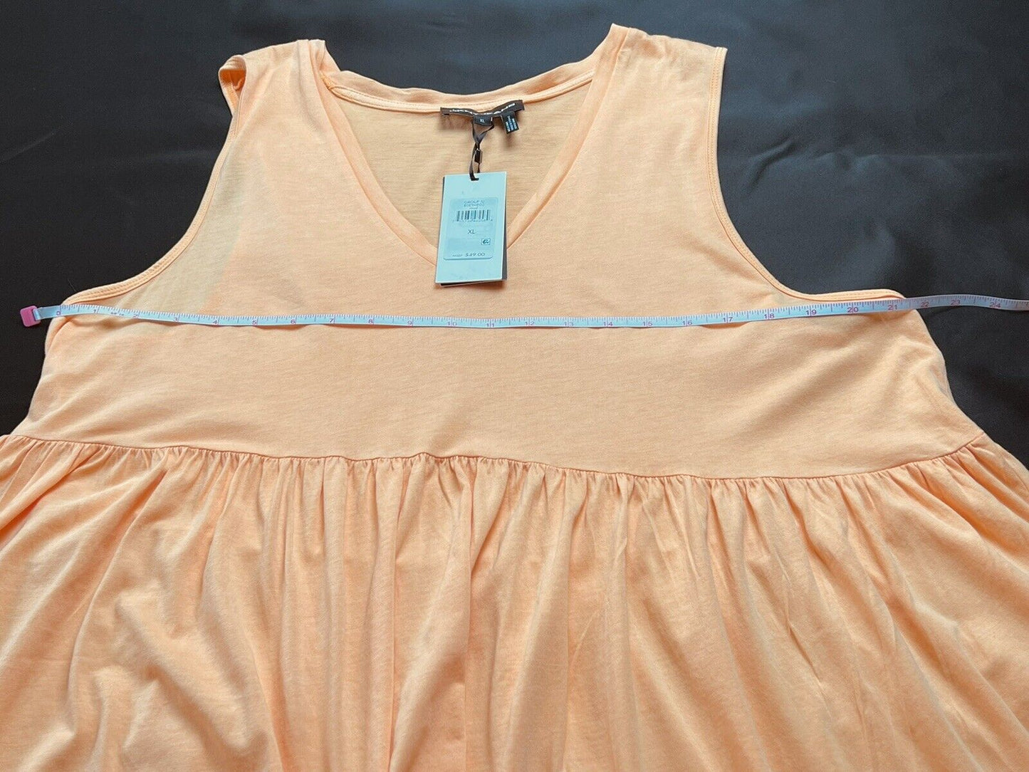 DKNY Womens Blouse Orange Sleeveless V Neck Ruffles Top Sz XL