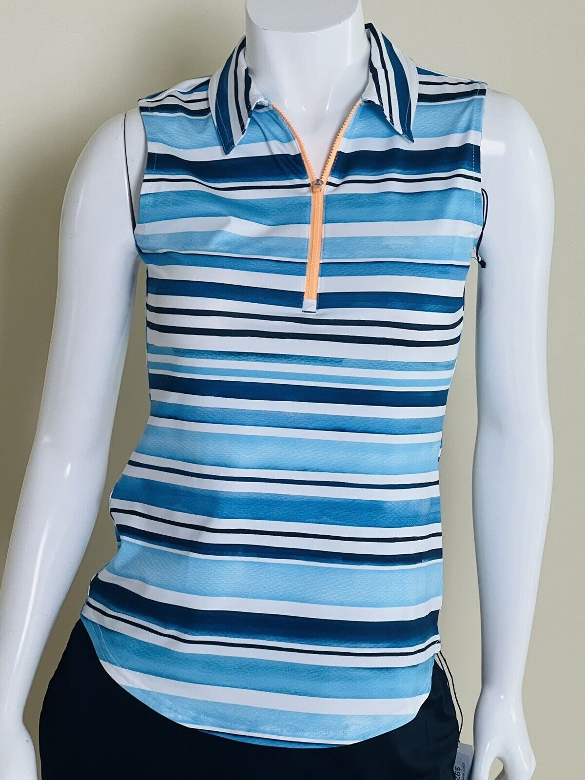 JOFIT Women's Golf Polo Shirt/Top Size XS White Blue Stripes (18)