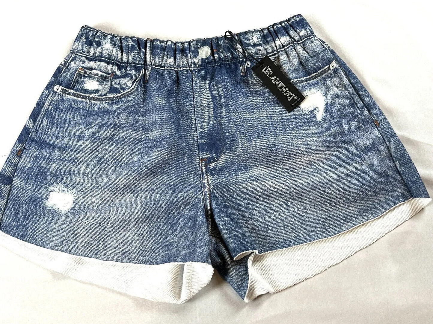 BLANKNYC Knit French Terry Printed Cut Off Denim Short sz M