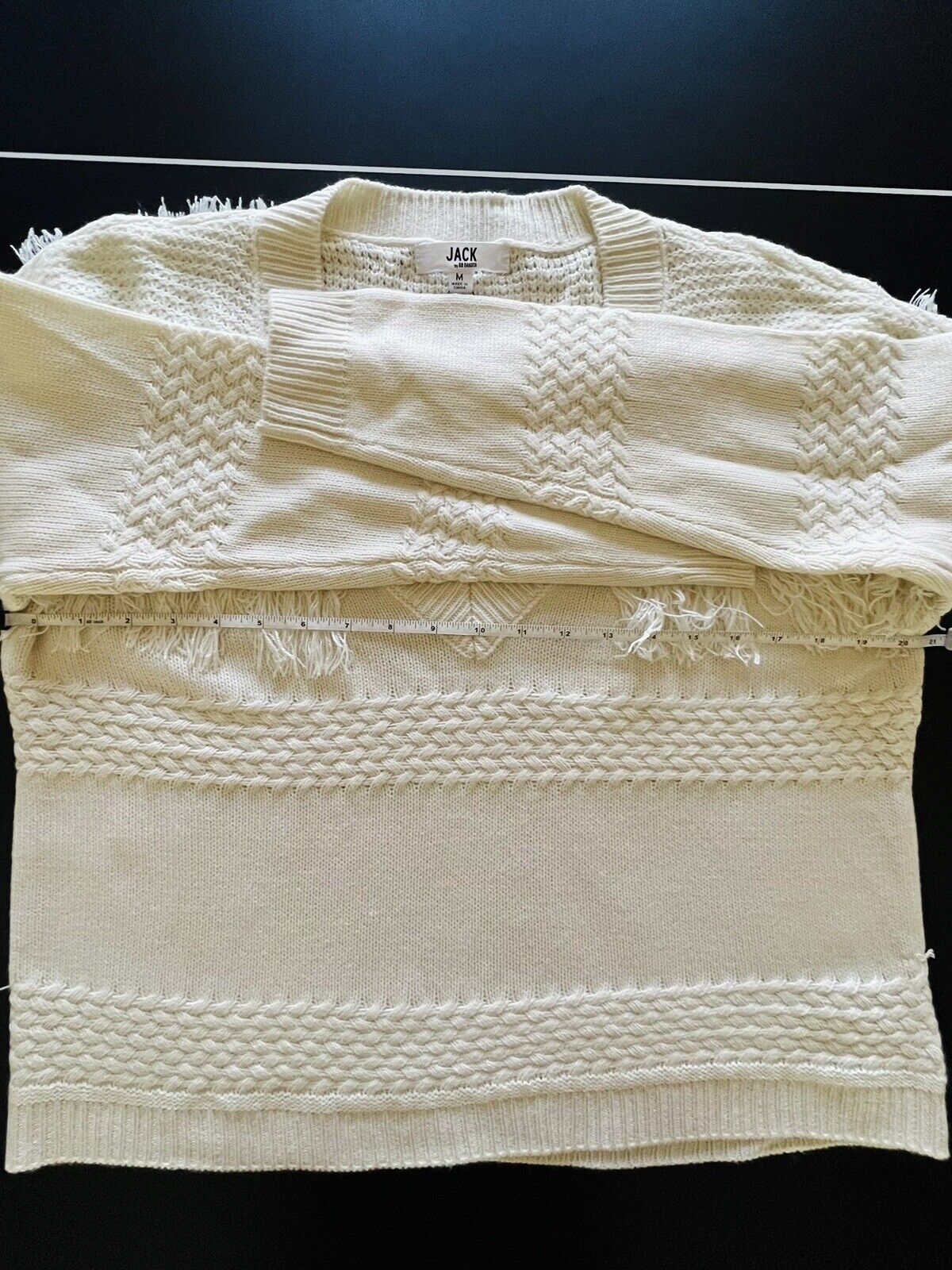 Jack BB Dakota Knit Fringe Sweater Sz M Boho Fall Autumn Cream Top