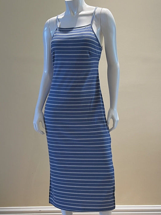 Say What Women's Striped long Sheath Bodycon Midi Dress Size L Blue