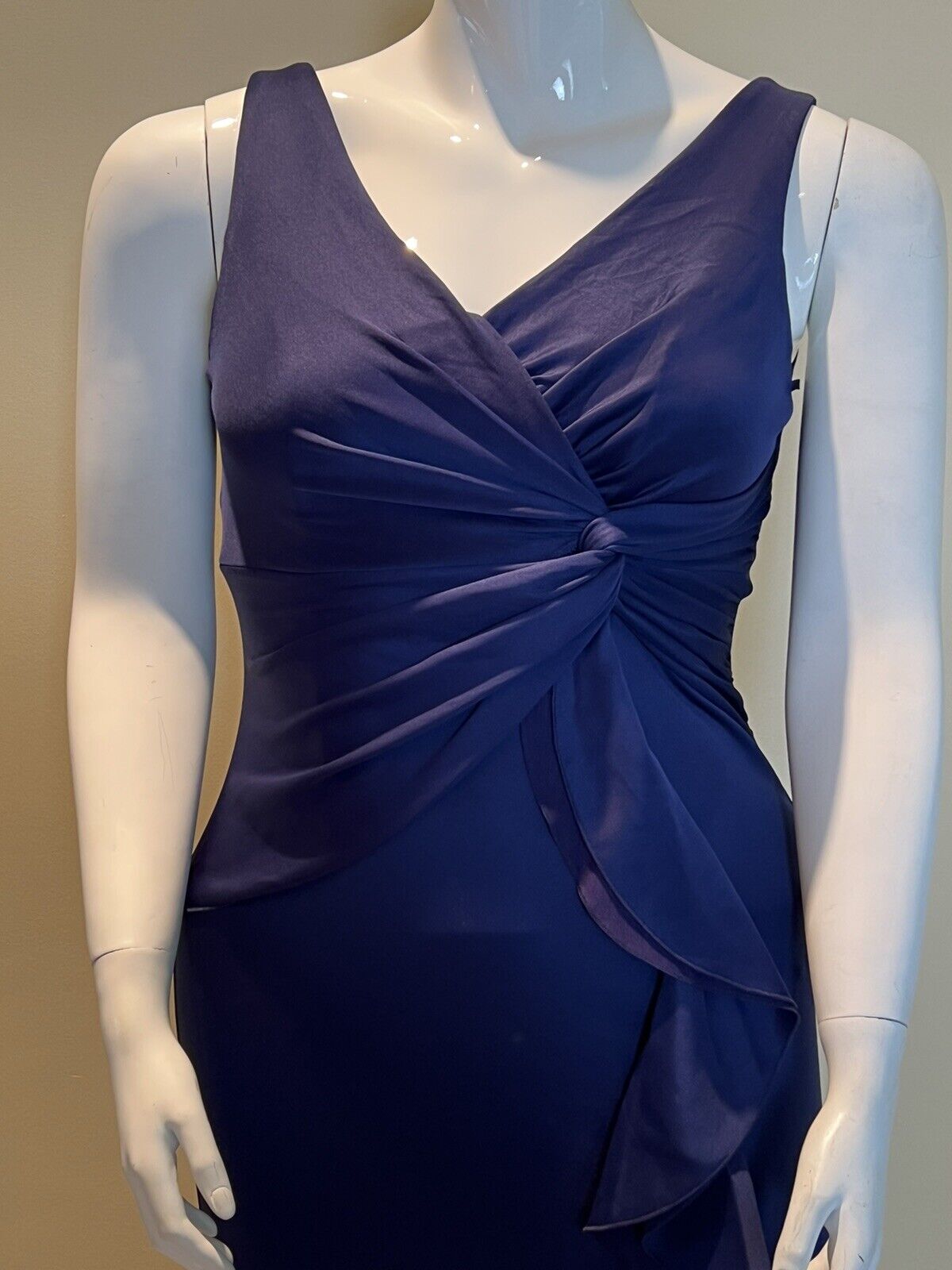 Lsisi Women's V Neck Sleeveless High Split Wrap Long Formal Dress Sz L Navy (7)