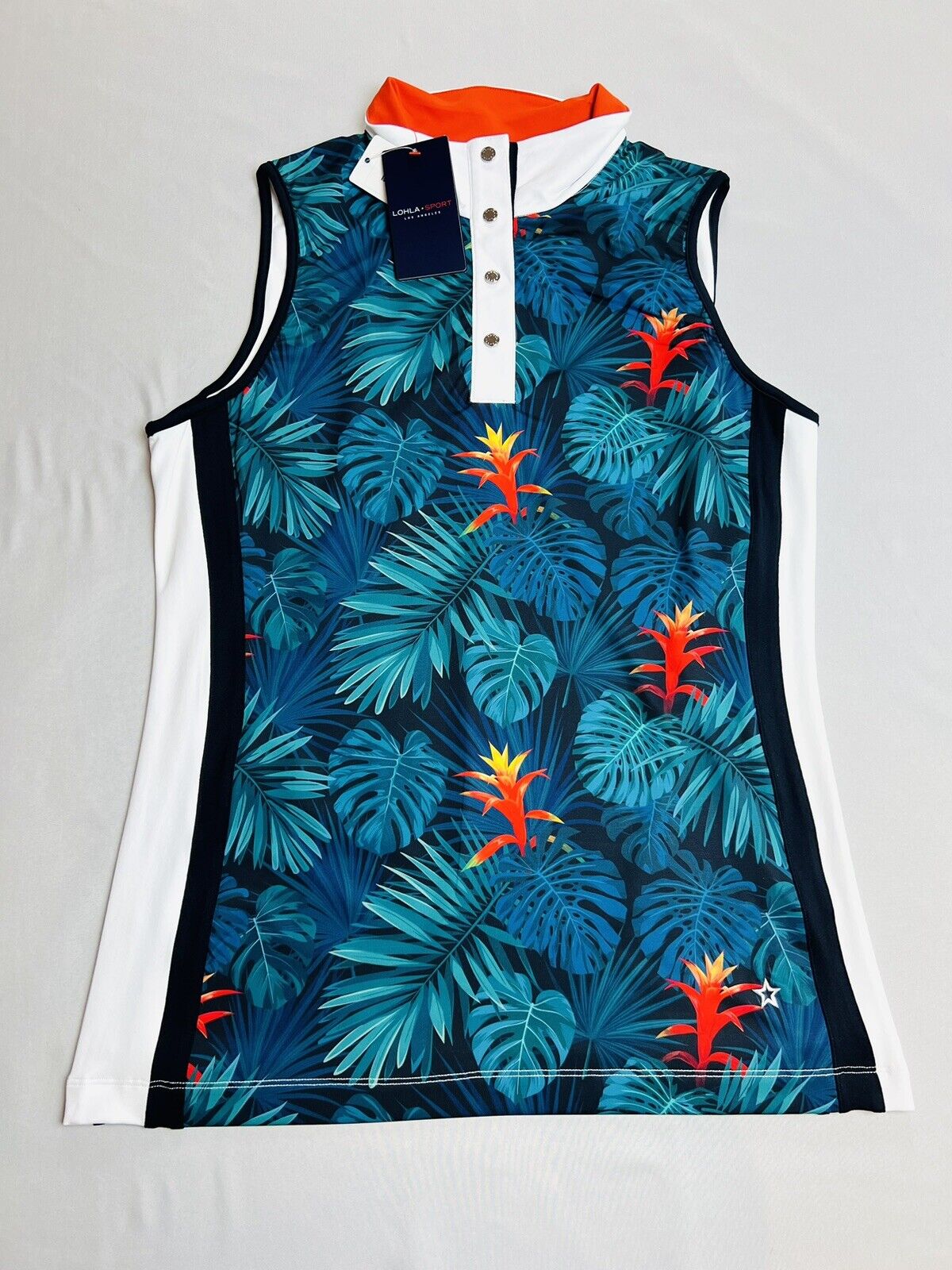 Lohla Woman’s Golf Shirt Sleeveless Multicolor Sz L Palm Leave Print