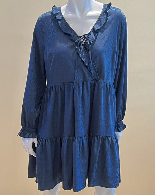 Emma & Michele Size M Women’s Blue Long Sleeve Silk Dress