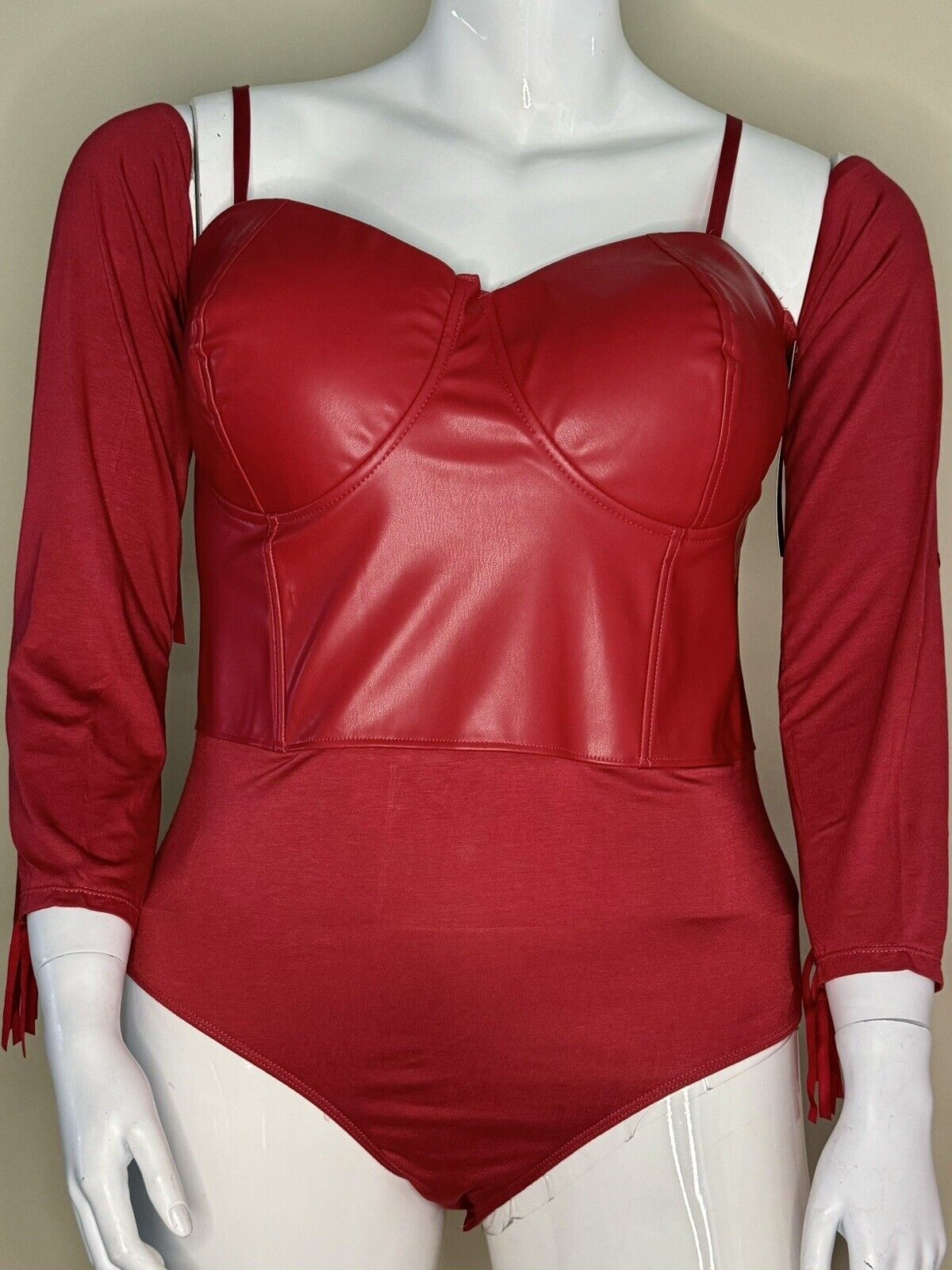 OPPA Red Corset Faux Leather Long Sleeve Bodysuit Size 3X. (72)