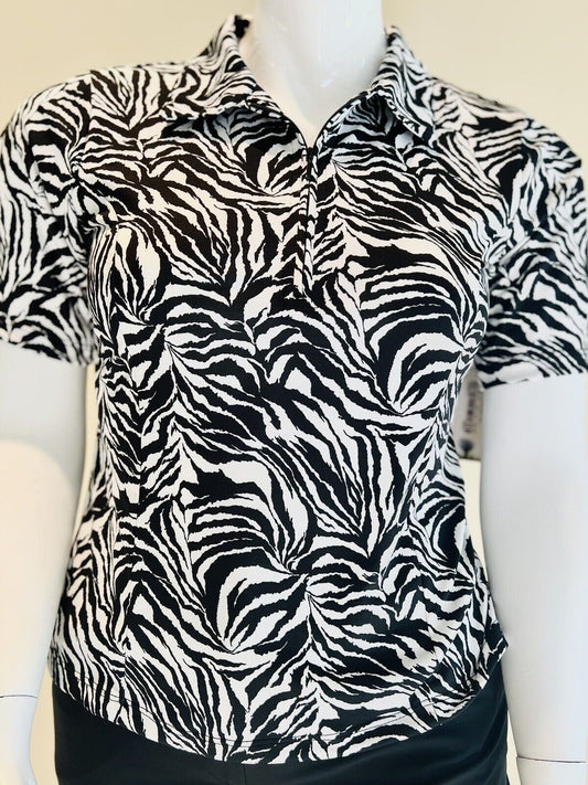 UBU ON THE GREEN Women’s Top Zebra Pattern Golf Shirt Size L (11)