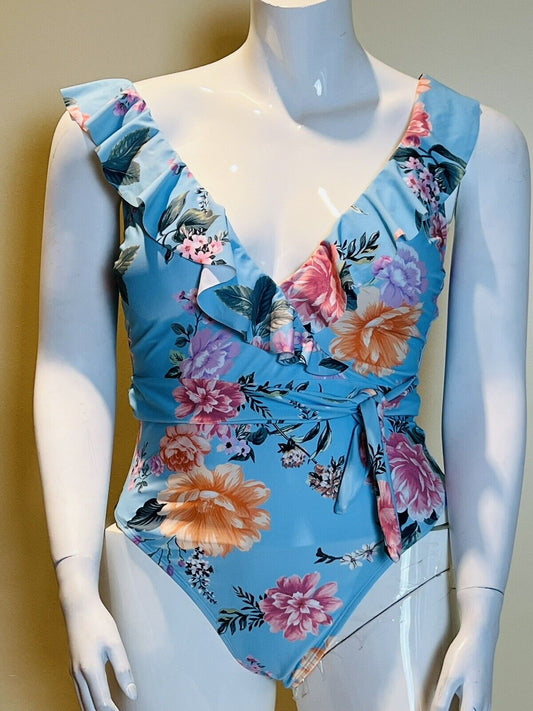 CUPSHE Blue Floral One Piece Swimsuit Suit Size XL (6)