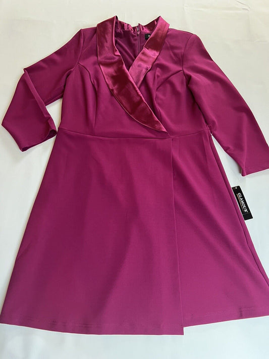 Glamour Long Sleeve Woman's Size 16 Fuchsia Purple Coat Dress