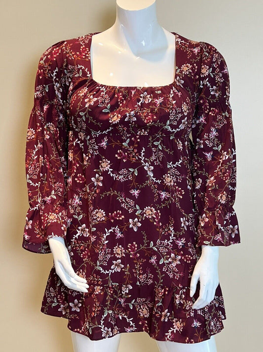 Liberty Love Burgundy Floral Long Sleeve Dress Women’s Sz XL