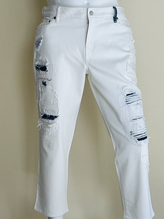 Ralph Lauren Women’s Distressed Patchwork Straight Stretch Jeans White Sz 18 (4)