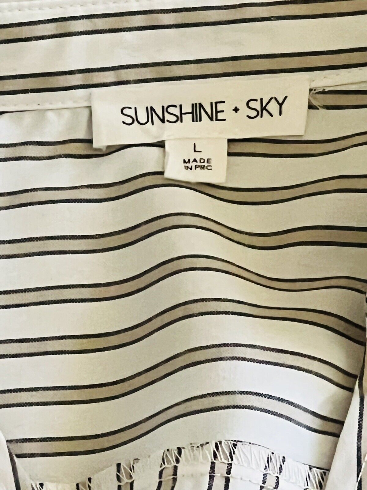 SunShine+SKY  Women's Stripes Blouse Sz L White Beige