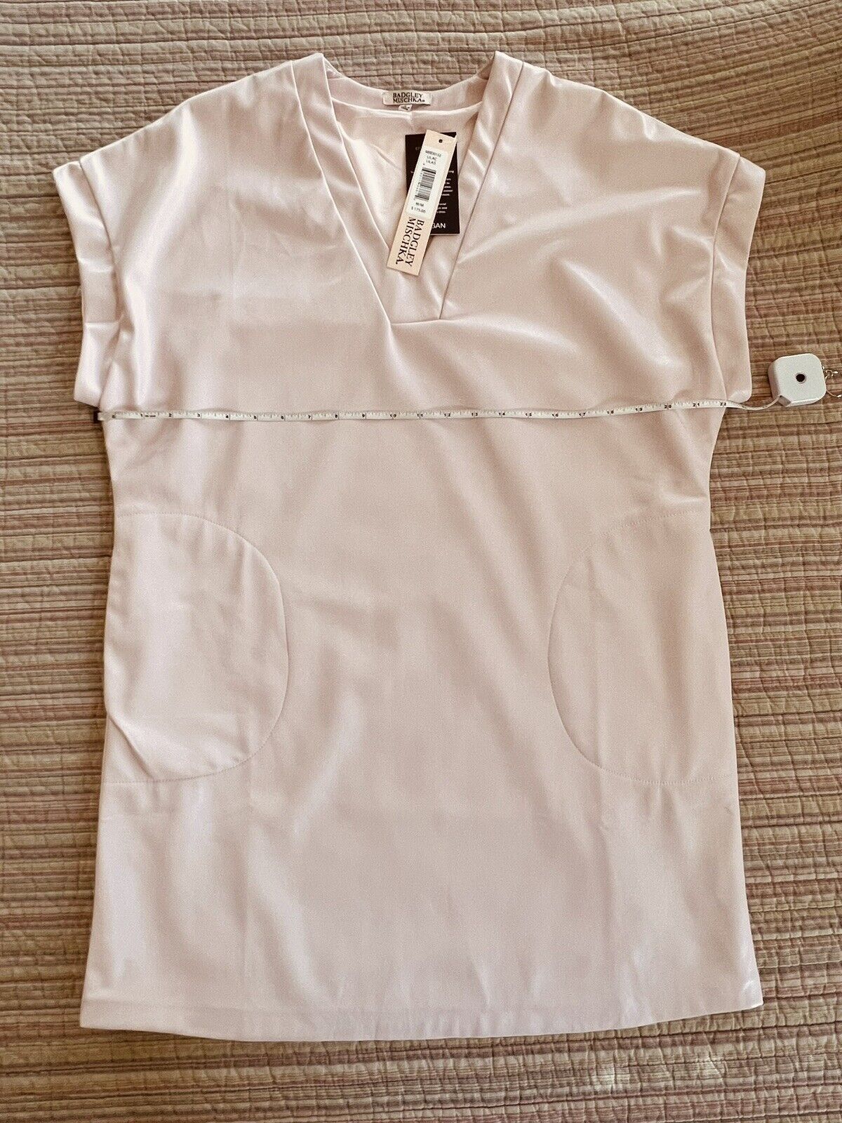 BADGLEY MISCHKA Stretch Vegan Leather Mini Dress Sz M Pink Lilac