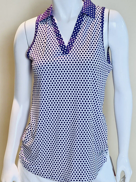 Jofit Women’s Top Size M Sleeveless Golf Shirt Polka Dots Purple (11)