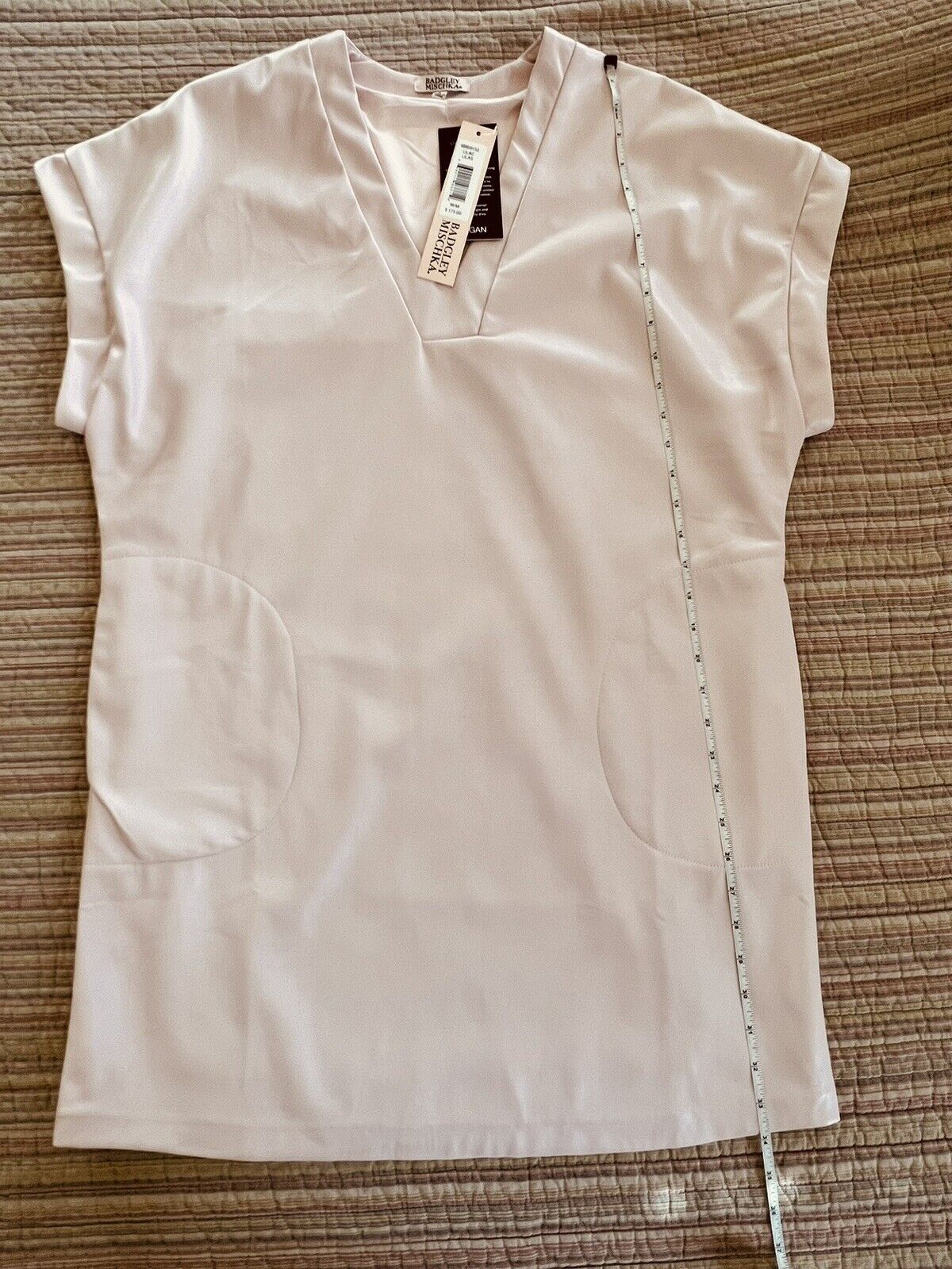 BADGLEY MISCHKA Stretch Vegan Leather Mini Dress Sz M Pink Lilac