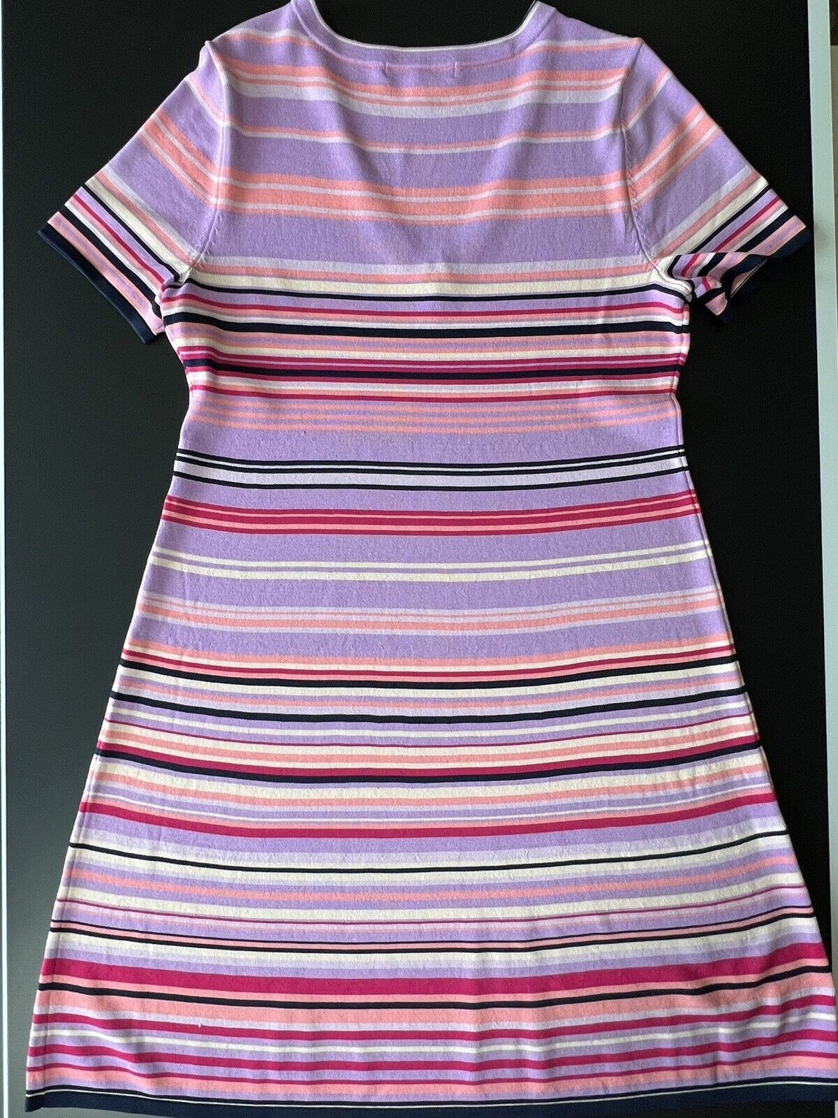 ADYSON PARKER MULTI COLOR STRIPED KNIT SHORT SLEEVE A-LINE DRESS Sz L