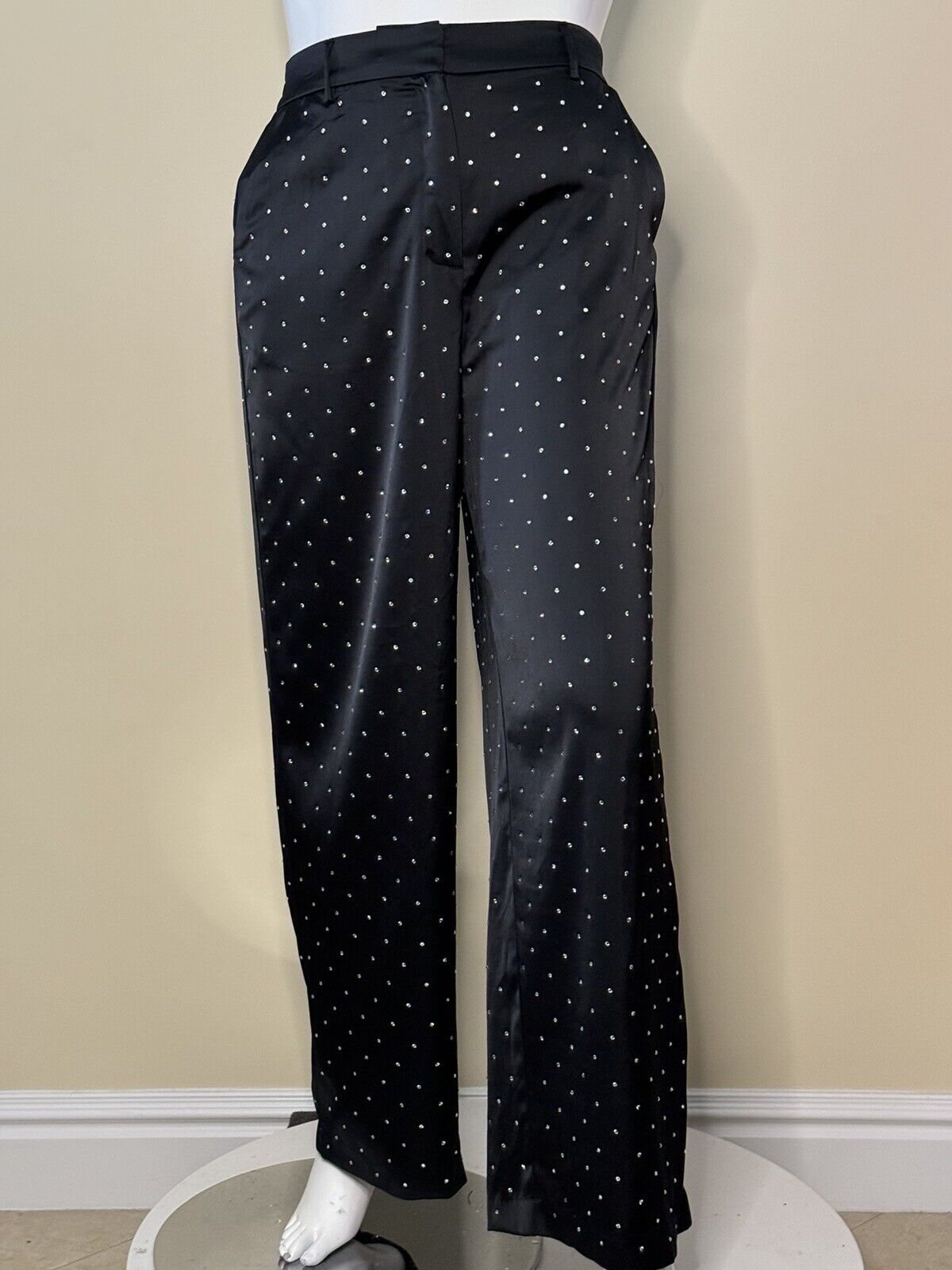 House Of Harlow SATIN Rhinestone Size L PANTS WIDE LEG POCKETS. (76)