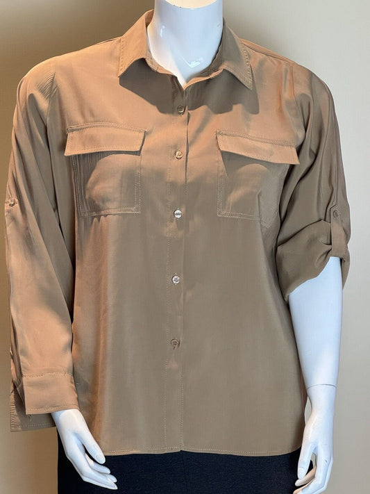 Max Studio Women’s Long Sleeves Shirt Brown Sz L.     (57)