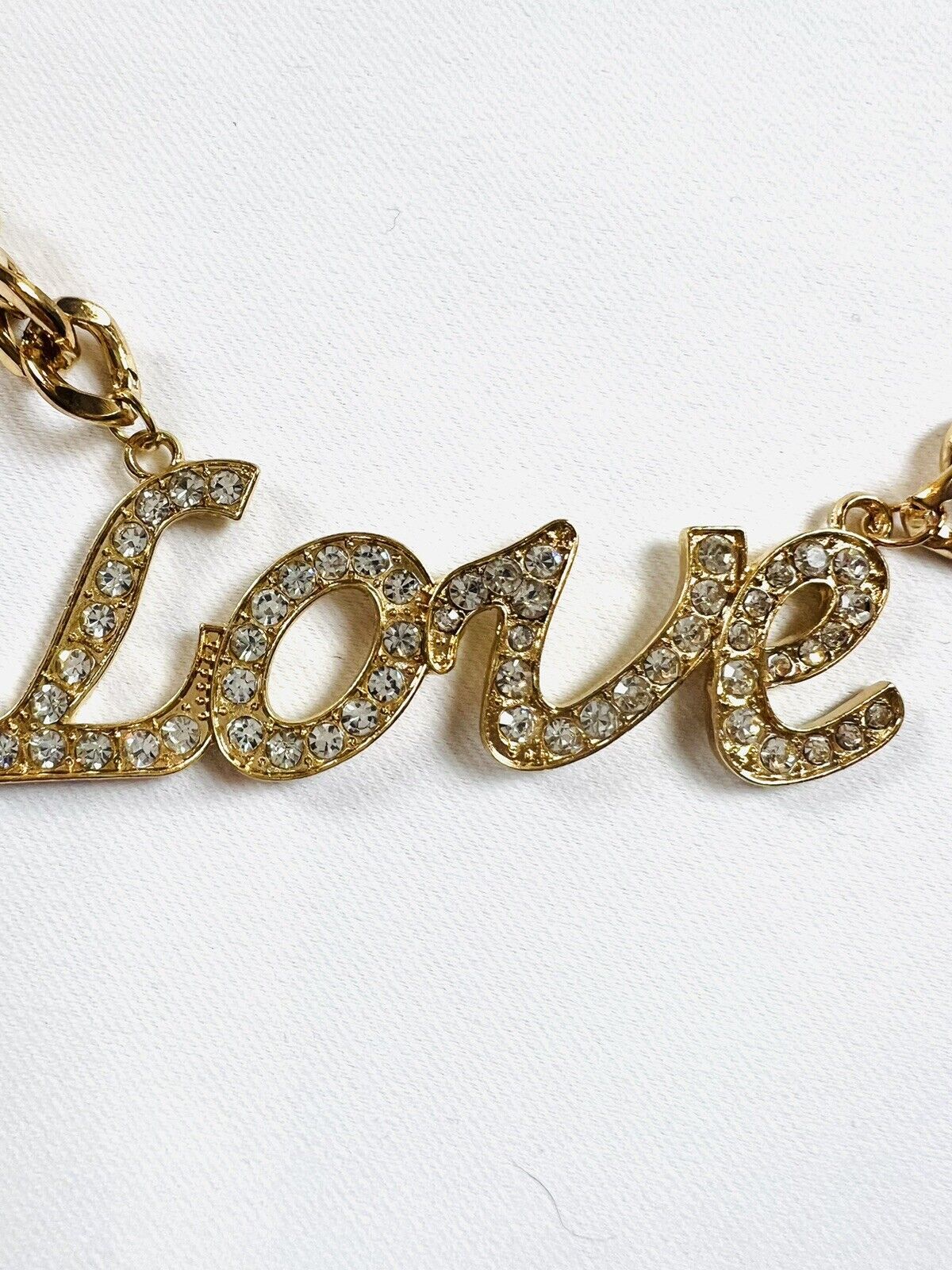 MadRag Jewelry Womens Love Word Rhinestones Pendant Necklace Chain Gold Tone