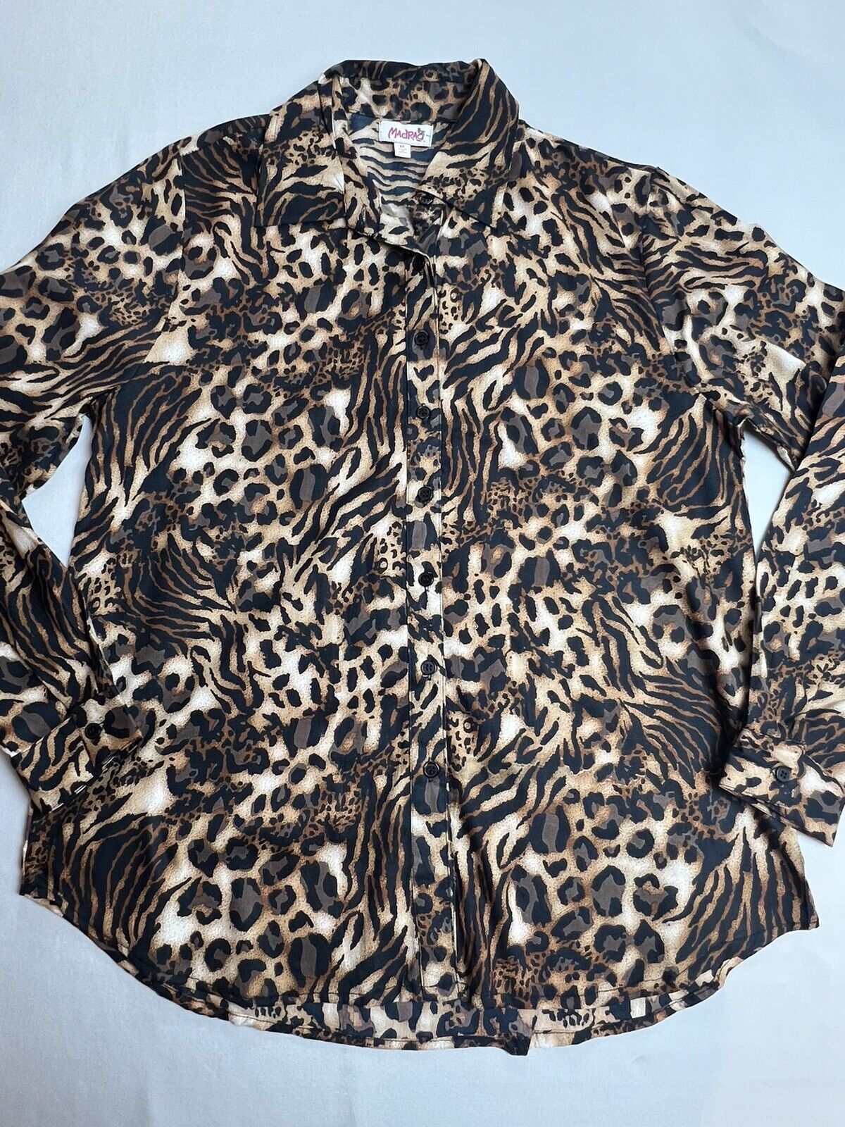 MadRag Women's Blouse Top Size M Long Sleeve Leopard Shirt