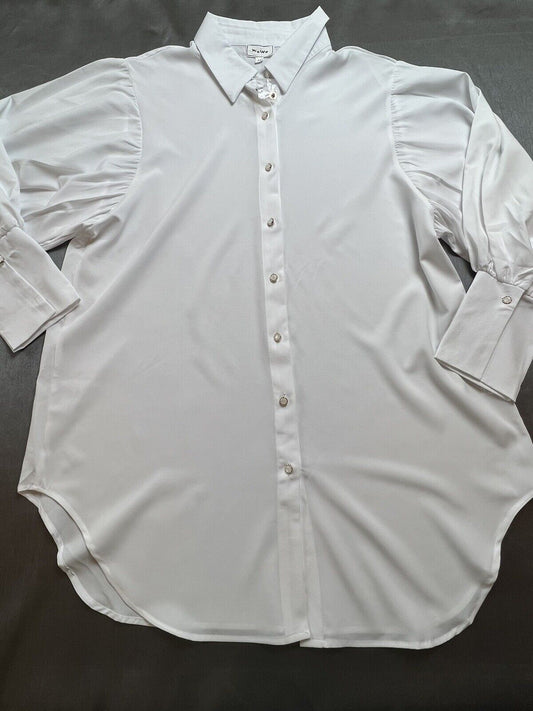 WOWO Women’s Blouse White Long Balloon Sleeve Shirt Sz 1X Top