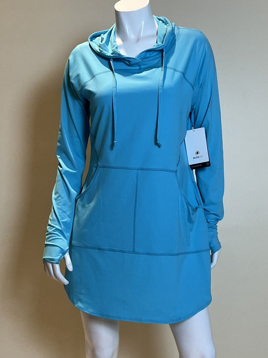 BlogUV Dress Women's Sz L Sport Blue 1/2 Zip Hooded Thumb Hole Pocket