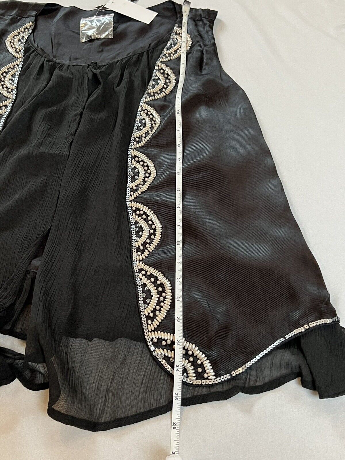 Olivia & Grace blouse with attached beaded satin vest Black Sz L