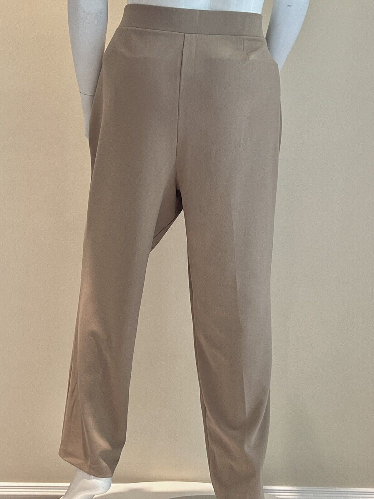 NYCC Women’s Pants 24W Front Flat Wide-Leg Stretch Beige Tan