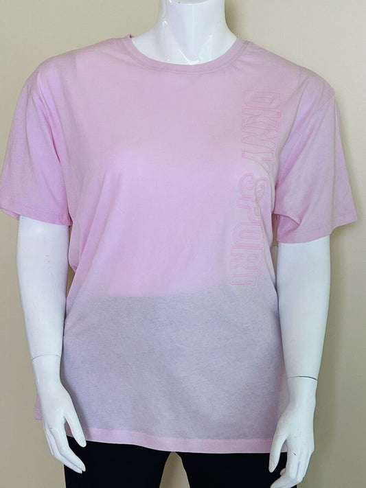 DKNY Women's Short Sleeve Shirt Size XL Pink Logo (3)