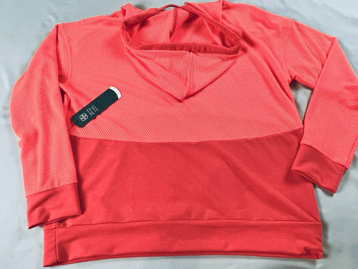 DAISY FUENTES WOMEN’S HOODIE SWEATER Mesh Neon Orange Sz L