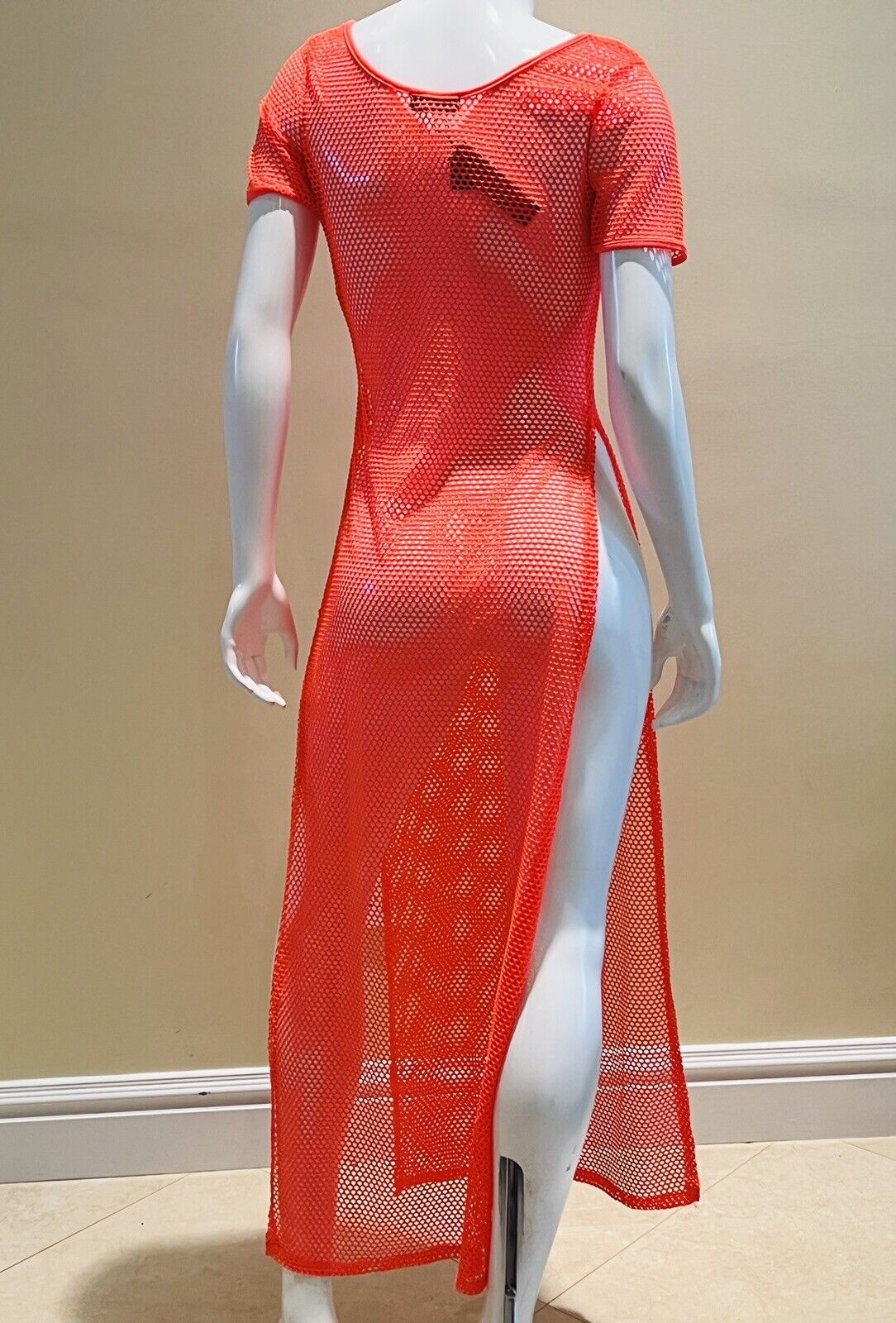 Cotton Candy Women’s Mesh dress fishnet Sz M Neon Orange