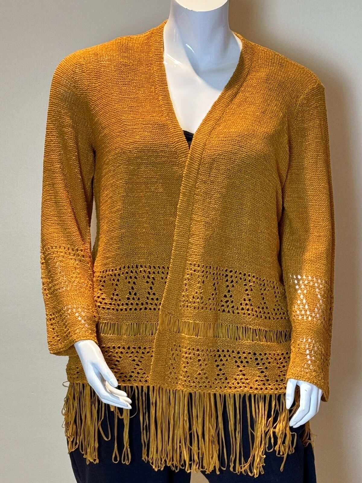 Michael Kors Yellow Mustard Fringe Open Front Cardigan Women’s Sz XL.   (63)